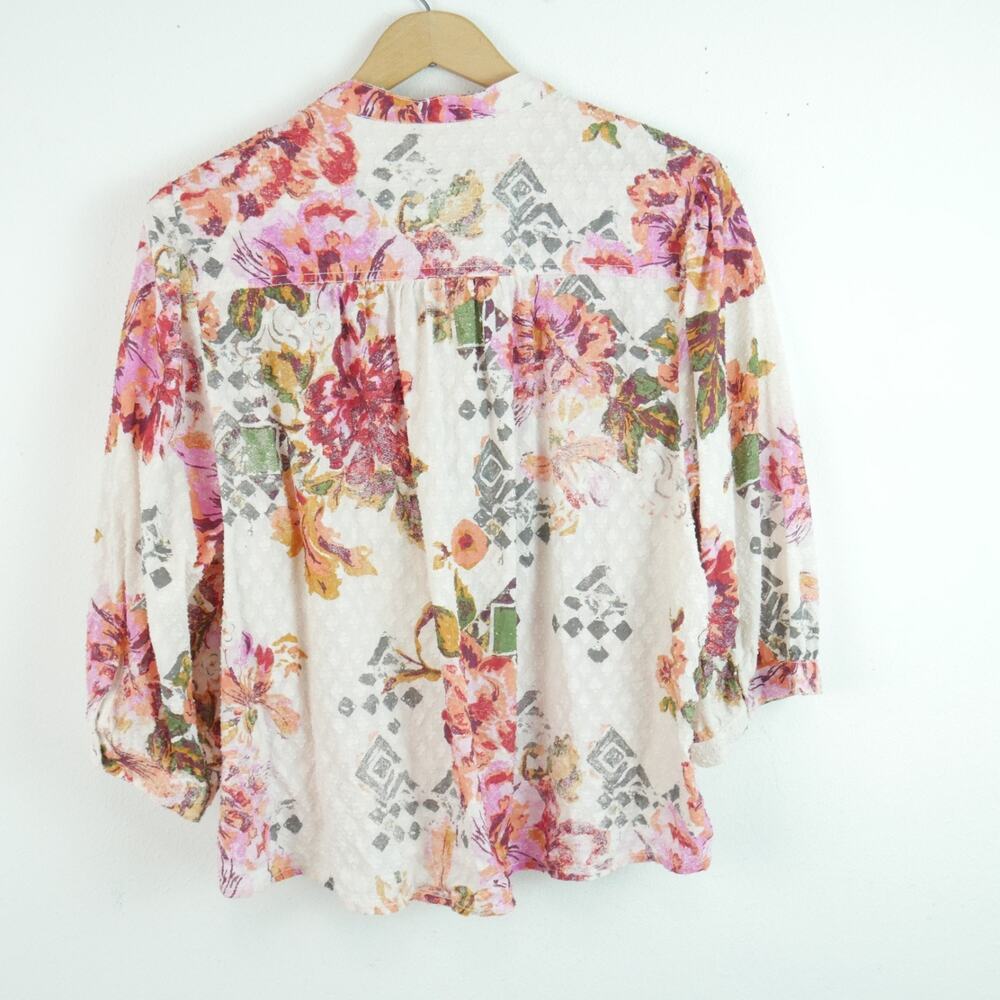 Anthropologie Pilcro Cropped Surf Blouse XL Floral Cotton Popover Top Boho - Picture 7 of 7